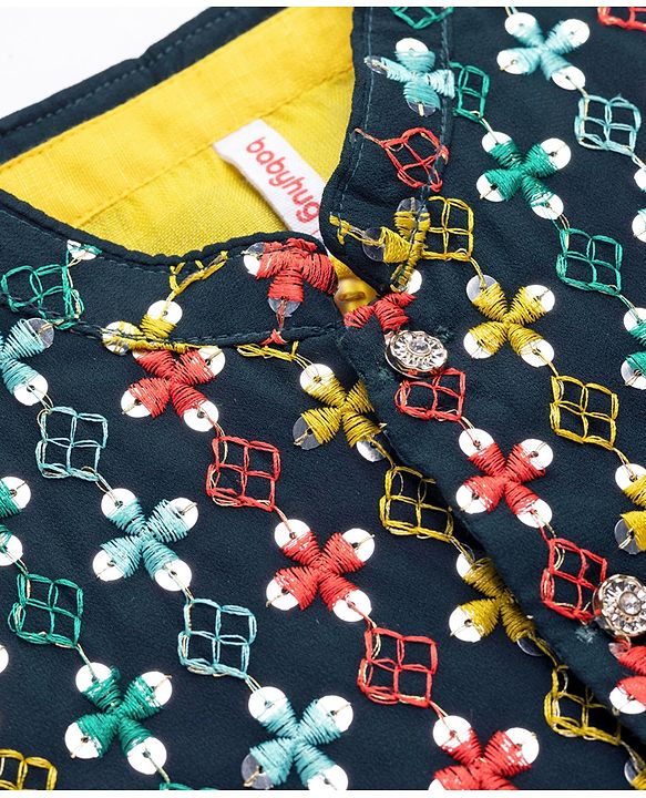 Babyhug Cotton Woven Full Sleeves Kurta Dhoti & Floral Embroidered Jacket Set - Yellow