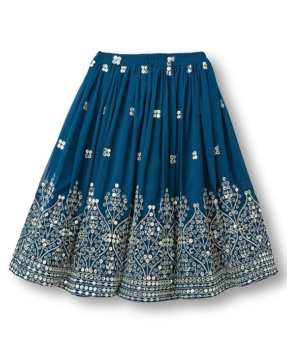 Babyhug Georgette Woven Half Sleeves Choli Lehenga & Dupatta Set With Sequin Detailing & Embriodery - Teal Blue