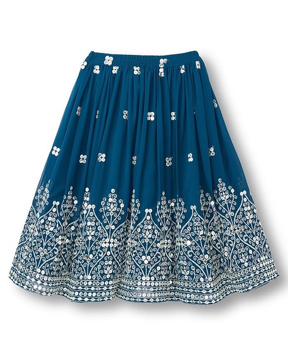 Babyhug Georgette Woven Half Sleeves Choli Lehenga & Dupatta Set With Sequin Detailing & Embriodery - Teal Blue