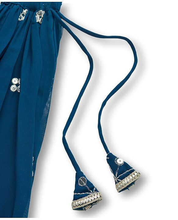 Babyhug Georgette Woven Half Sleeves Choli Lehenga & Dupatta Set With Sequin Detailing & Embriodery - Teal Blue