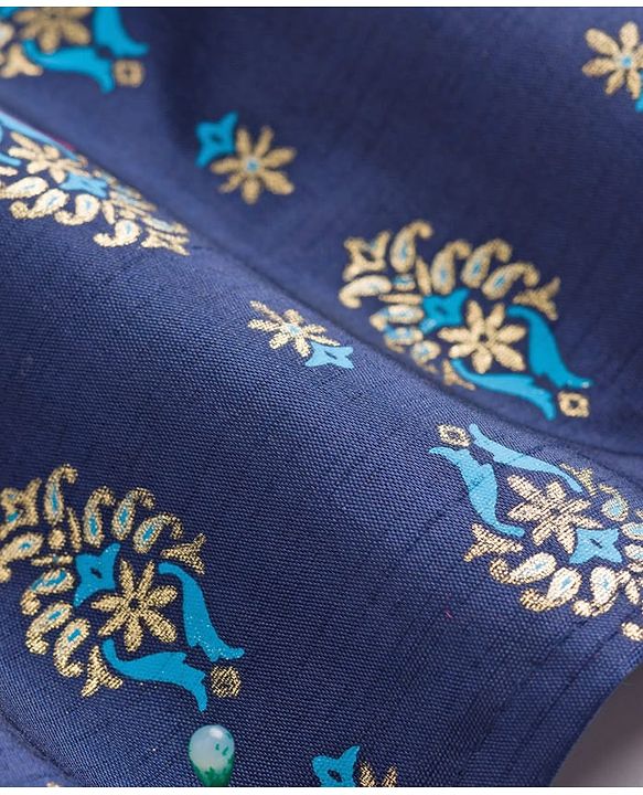Babyhug Cotton Woven Full Sleeves Kurta Dhoti Set with Floral Motif Foil Print - Navy Blue & Beige