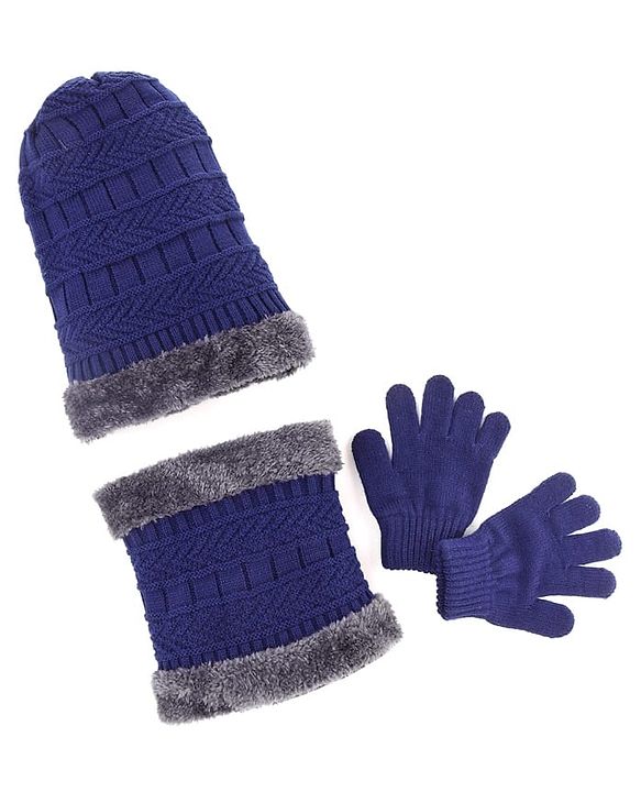 Pine Kids Knit Woollen Cap Cloves & Muffler Set Navy Blue - Diameter 18 cm