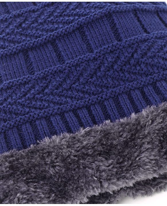 Pine Kids Knit Woollen Cap Cloves & Muffler Set Navy Blue - Diameter 18 cm