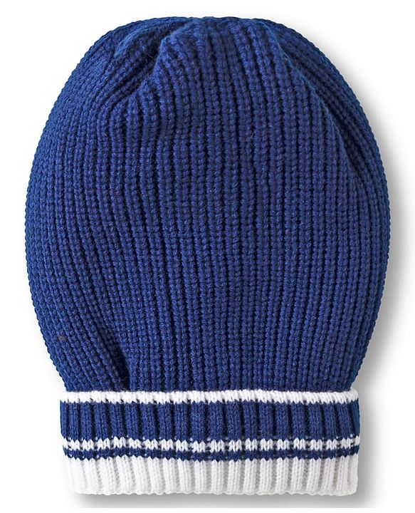 Pine Kids Knit Woollen Cap Muffler & Gloves Set With Stripes Navy Blue - Diameter 18 cm