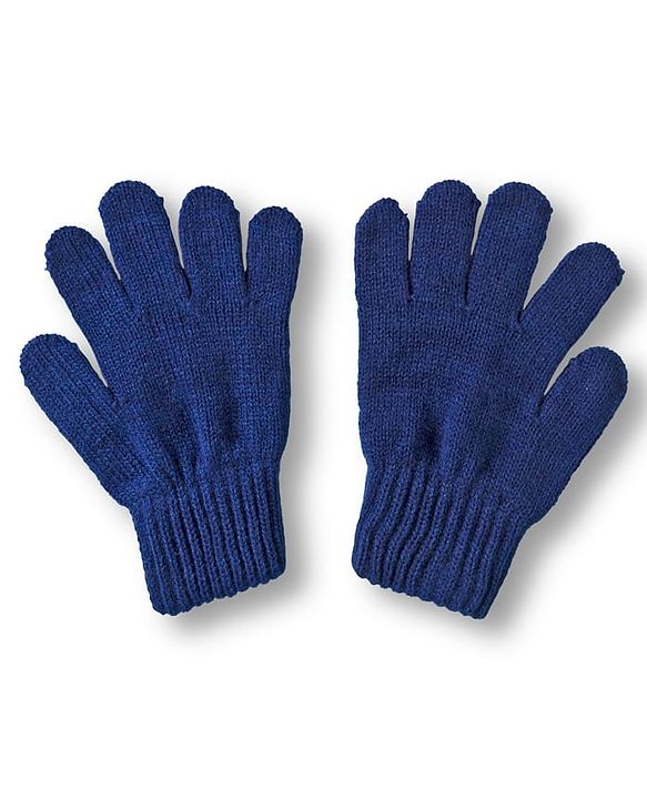 Pine Kids Knit Woollen Cap Muffler & Gloves Set With Stripes Navy Blue - Diameter 18 cm