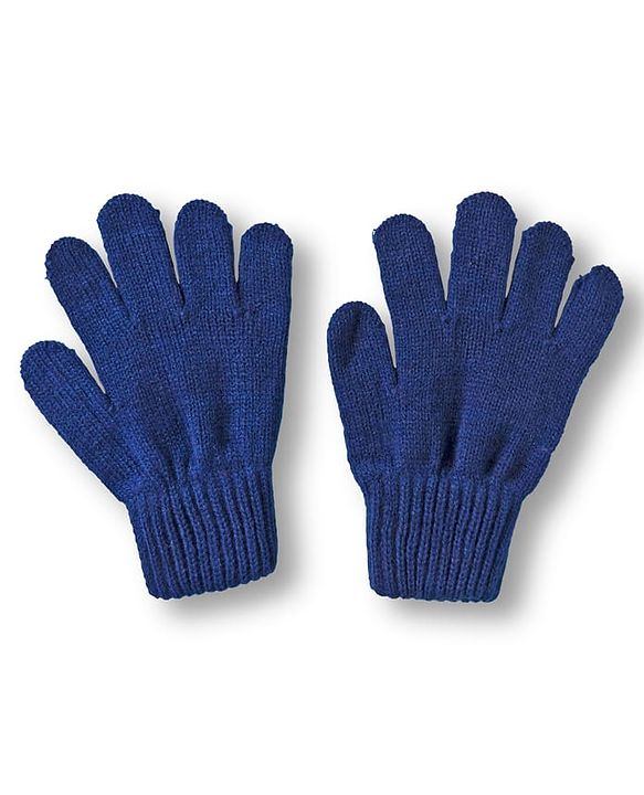 Pine Kids Knit Woollen Cap Muffler & Gloves Set With Stripes Navy Blue - Diameter 18 cm