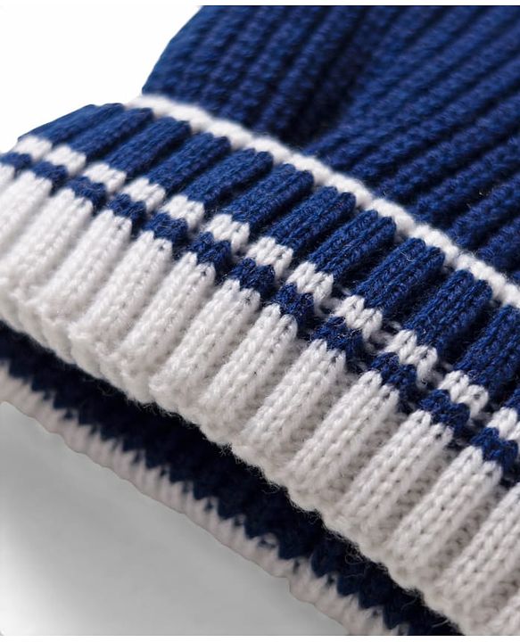 Pine Kids Knit Woollen Cap Muffler & Gloves Set With Stripes Navy Blue - Diameter 18 cm