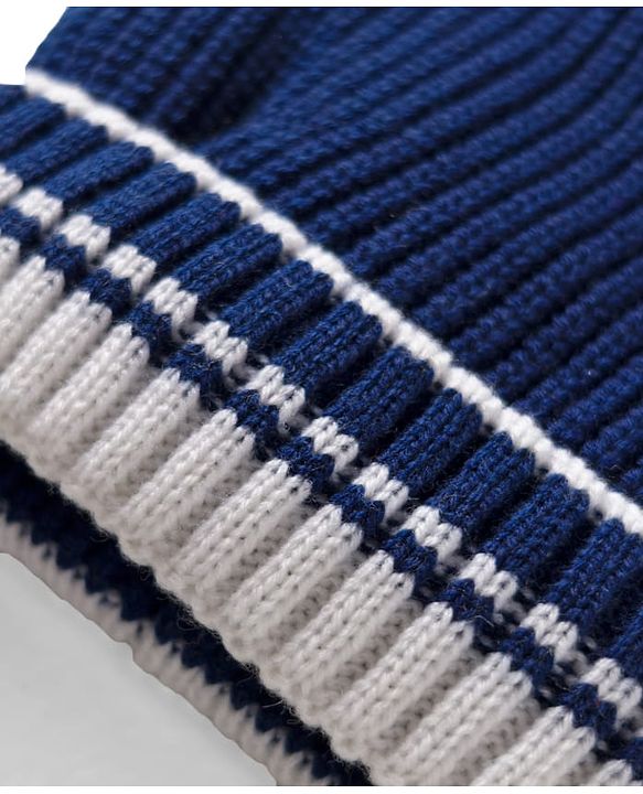 Pine Kids Knit Woollen Cap Muffler & Gloves Set With Stripes Navy Blue - Diameter 18 cm
