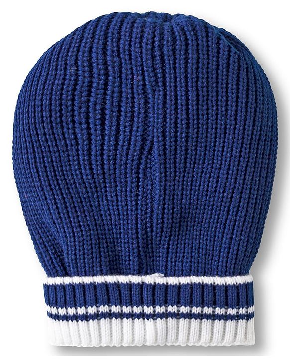 Pine Kids Knit Woollen Cap Muffler & Gloves Set With Stripes Navy Blue - Diameter 18 cm