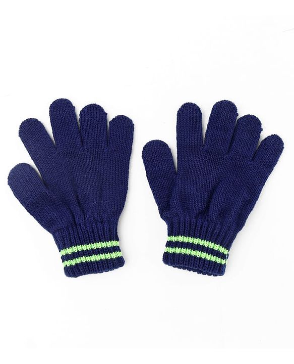 Pine Kids Knit Woolen Cap & Cloves Set Navy Blue - Diameter 18 cm