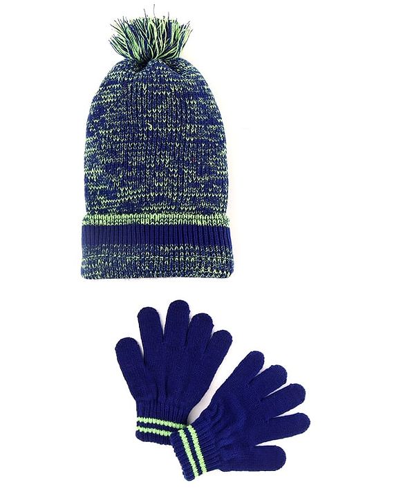 Pine Kids Knit Woolen Cap & Cloves Set Navy Blue - Diameter 18 cm