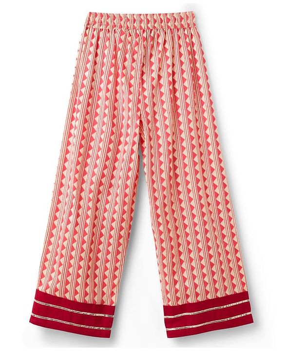 Pine Kids Cotton Woven Half Sleeves Kurta Churidar & Dupata Set With Floral Print - Coral
