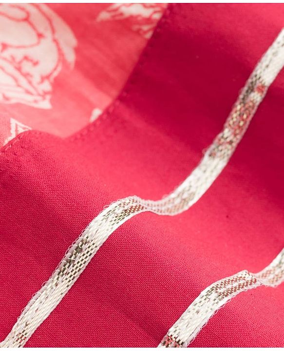 Pine Kids Cotton Woven Half Sleeves Kurta Churidar & Dupata Set With Floral Print - Coral