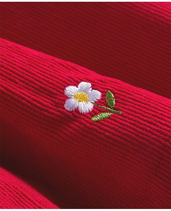 Babyhug Cotton Woven Full Sleeves Front Open Frock with Floral Embroidery - Red