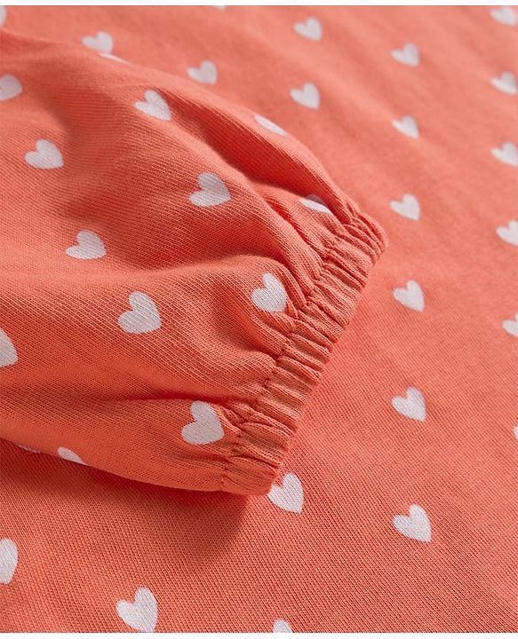 Babyhug Cotton Woven Full Sleeves Frock With Inner Tee & Polka Dot Print & Head Band - Peach & White