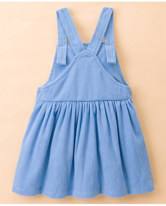 Babyhug Cotton Knit Frock & Full Sleeves Inner Tee With Butterfly Print & Embroidery - Blue & White