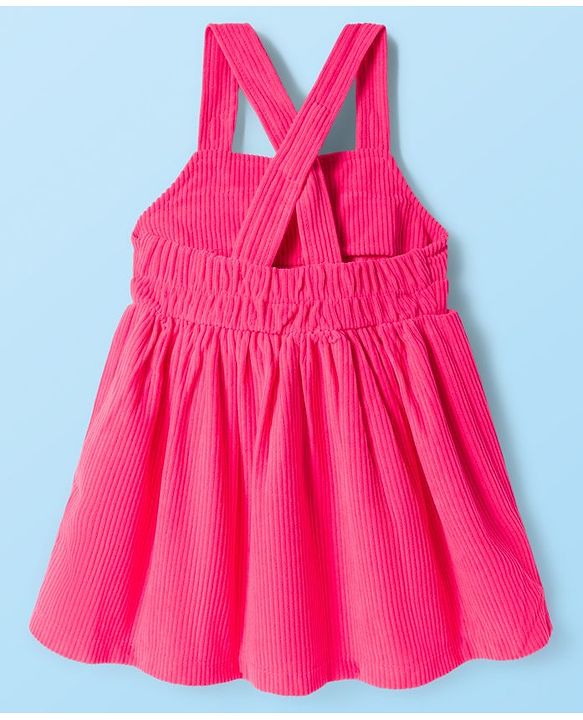 Babyhug Cotton Woven Frock with Full Sleeves Inner Tee & Heart Print - Pink & White
