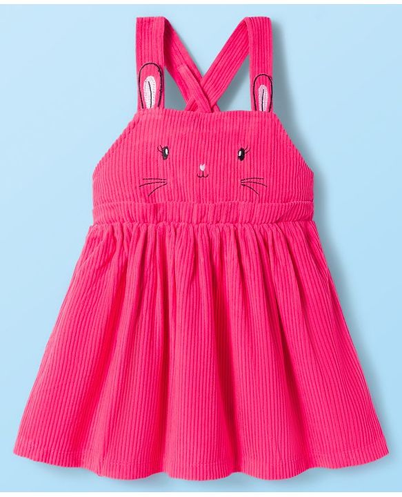 Babyhug Cotton Woven Frock with Full Sleeves Inner Tee & Heart Print - Pink & White