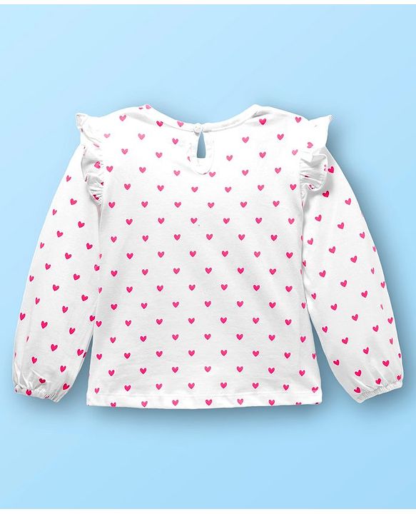 Babyhug Cotton Woven Frock with Full Sleeves Inner Tee & Heart Print - Pink & White