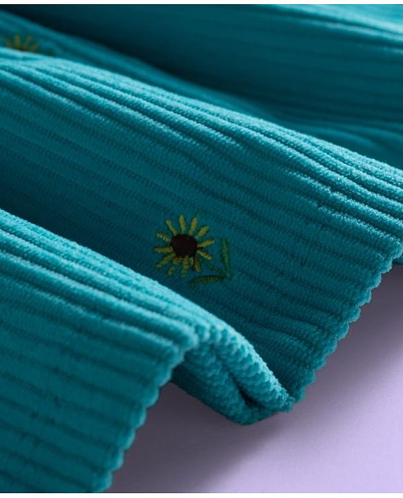 Babyhug Cotton Woven Full Sleeves Inner Tee & Frock with Sunflower Embroidery - Turquoise Blue