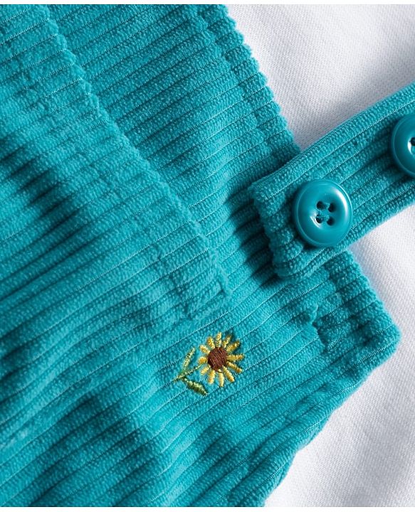 Babyhug Cotton Woven Full Sleeves Inner Tee & Frock with Sunflower Embroidery - Turquoise Blue