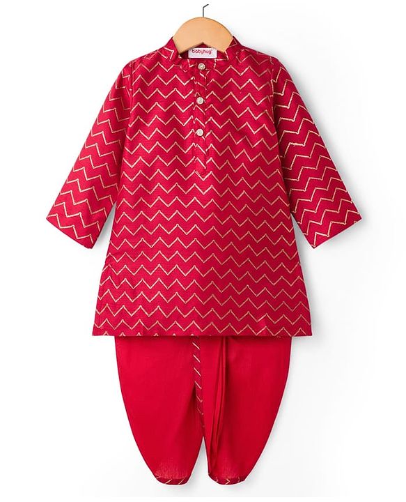 Babyhug Georgette Woven Full Sleeves Printed Kurta Dhoti Set - Maroon