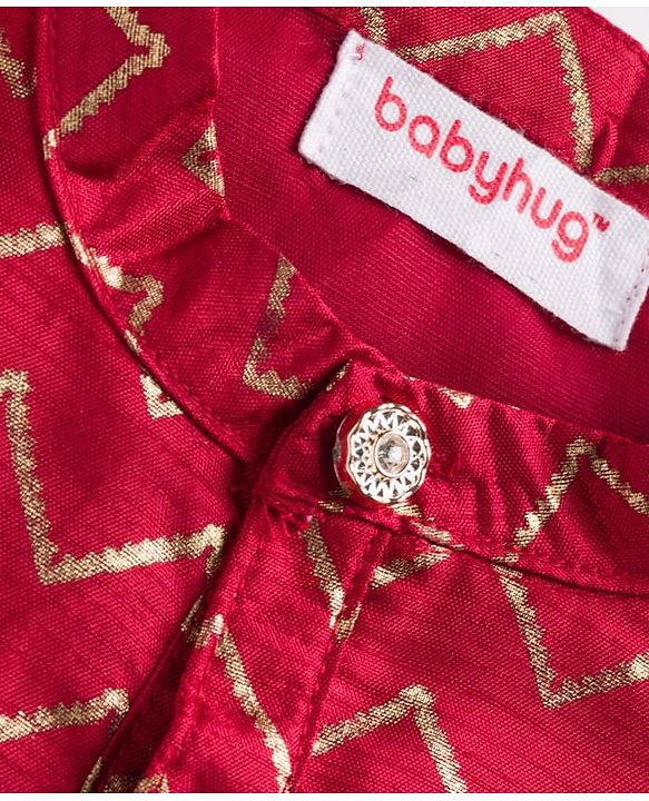 Babyhug Georgette Woven Full Sleeves Printed Kurta Dhoti Set - Maroon
