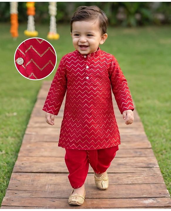 Babyhug Georgette Woven Full Sleeves Printed Kurta Dhoti Set - Maroon