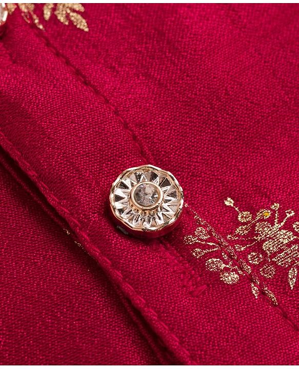 Babyhug Brocade Woven Full Sleeves Kurta Dhoti Set With Floral Foil Print - Red