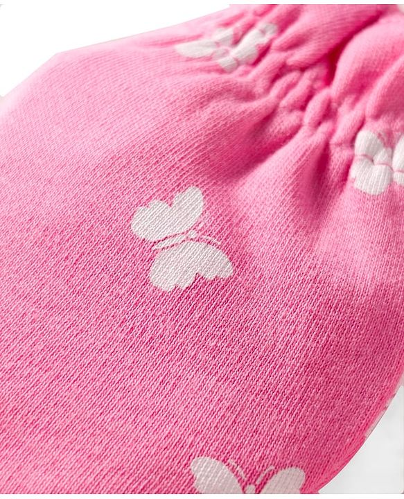 Babyhug 100% Cotton Mittens & Booties Set With Butterfly Print - Pink