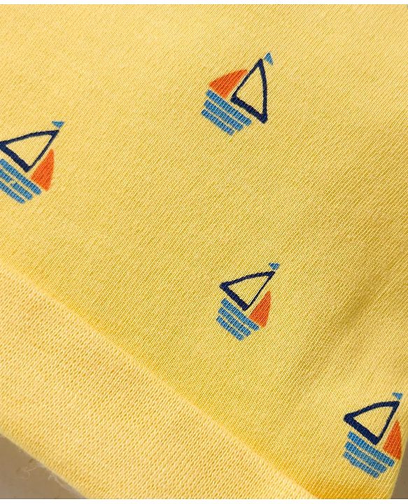 Babyhug 100% Cotton Interlock Knit Cap Mittens & Booties Set With Nautical Print Yellow - Diameter 10 cm
