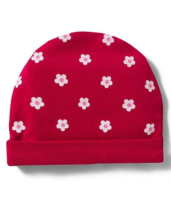 Babyhug 100% Cotton Knit Cap Mittens & Booties Set with Floral Print Red - Diameter 11 cm