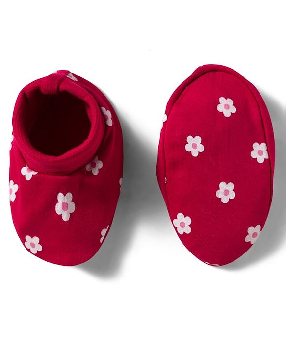 Babyhug 100% Cotton Knit Cap Mittens & Booties Set with Floral Print Red - Diameter 11 cm