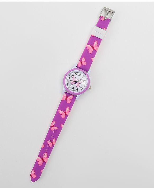 Babyhug Free Size Analog Watch with Butterfly Print - Purple