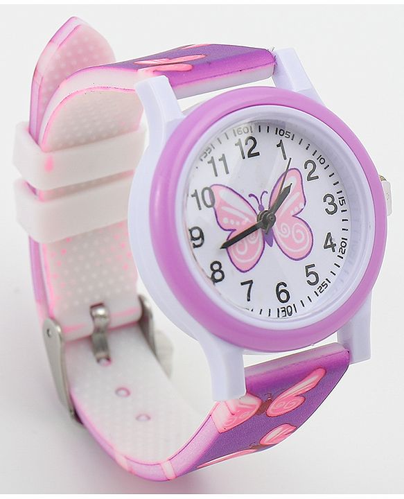 Babyhug Free Size Analog Watch with Butterfly Print - Purple