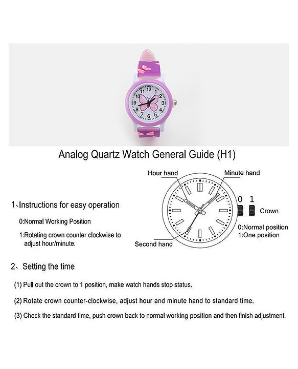 Babyhug Free Size Analog Watch with Butterfly Print - Purple