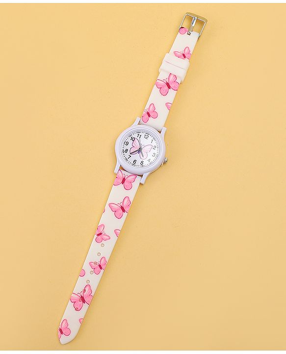 Babyhug Free Size Analog Watch with Butterfly Print - Purple