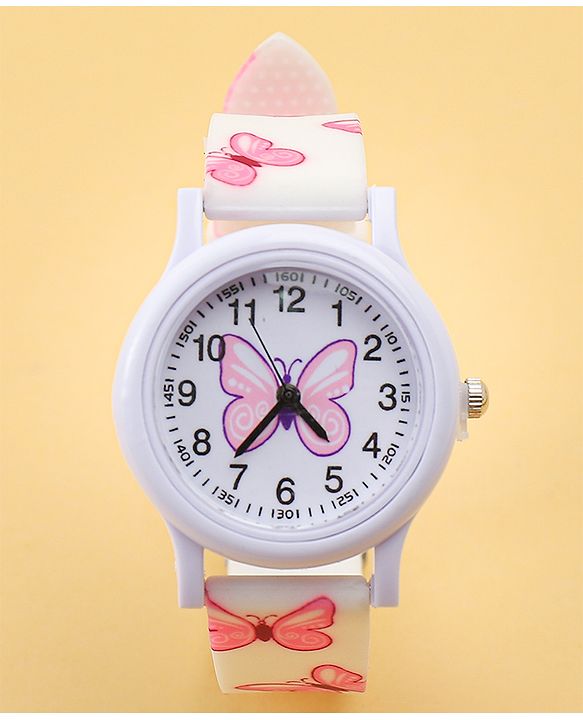 Babyhug Free Size Analog Watch with Butterfly Print - Purple