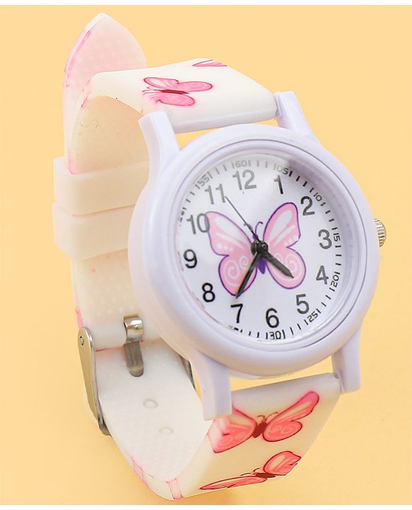 Babyhug Free Size Analog Watch with Butterfly Print - Purple