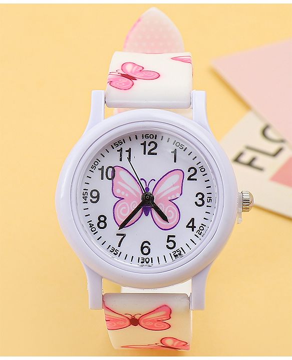 Babyhug Free Size Analog Watch with Butterfly Print - Purple