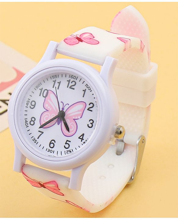Babyhug Free Size Analog Watch with Butterfly Print - Purple
