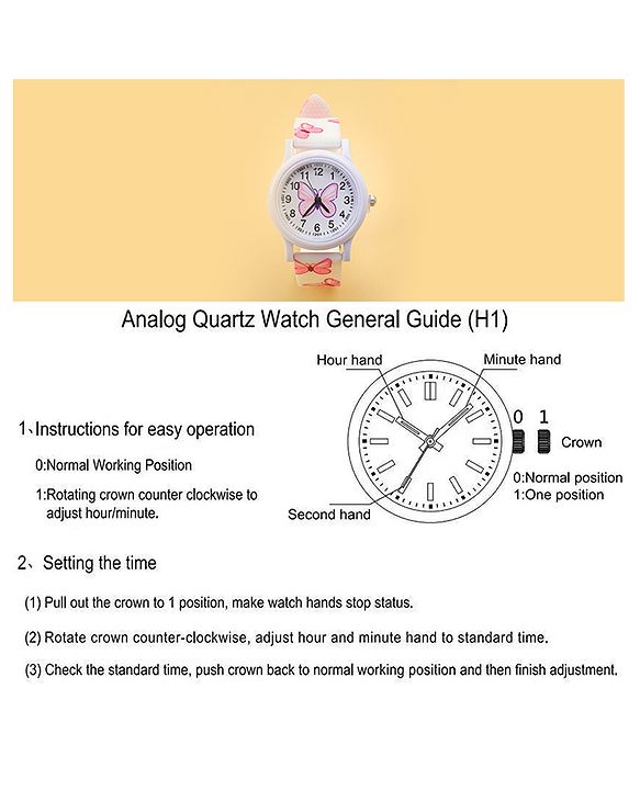 Babyhug Free Size Analog Watch with Butterfly Print - Purple
