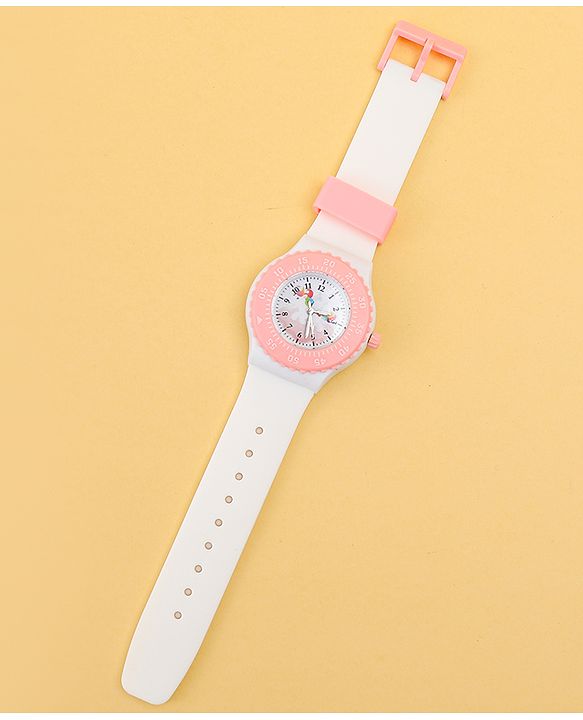 Babyhug Free Size Analog Watch with Unicorn Print - White & Pink
