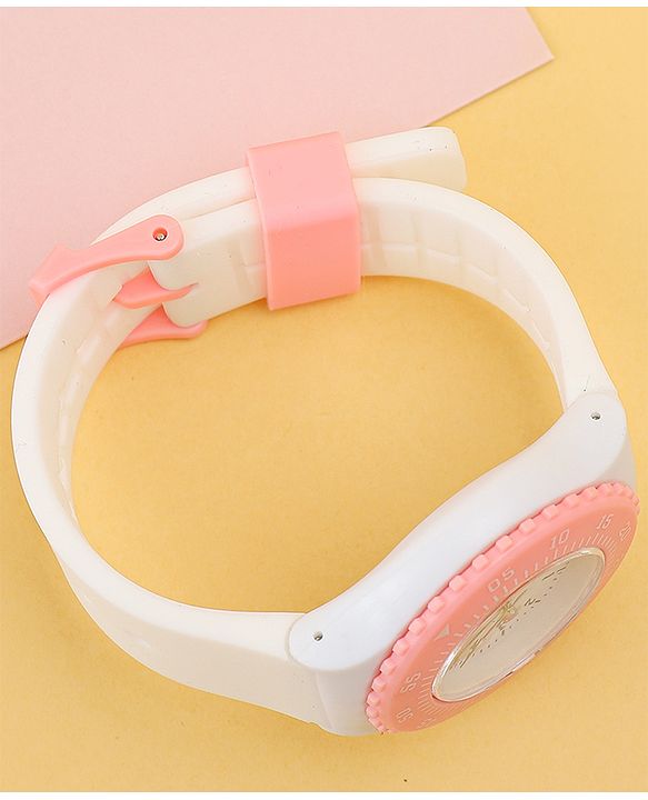 Babyhug Free Size Analog Watch with Unicorn Print - White & Pink
