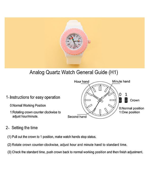 Babyhug Free Size Analog Watch with Unicorn Print - White & Pink