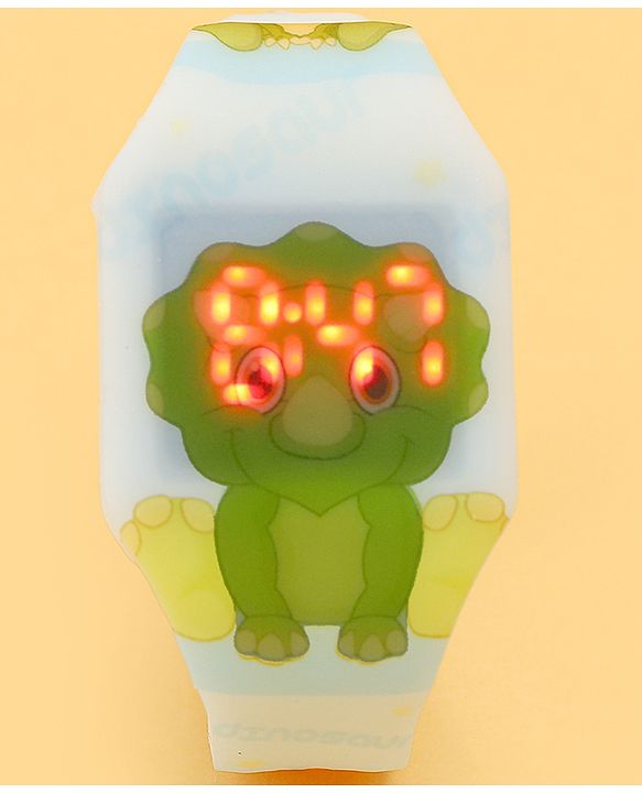 Babyhug Free Size Digital Watch with Dino Print - White & Green