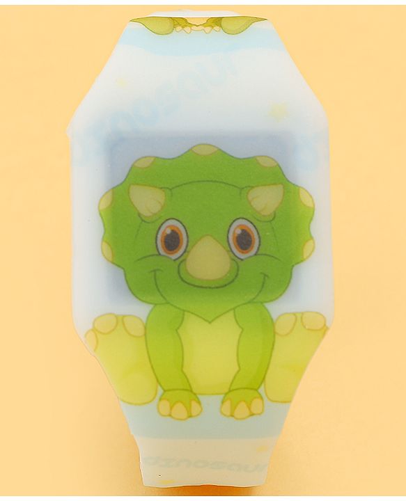 Babyhug Free Size Digital Watch with Dino Print - White & Green