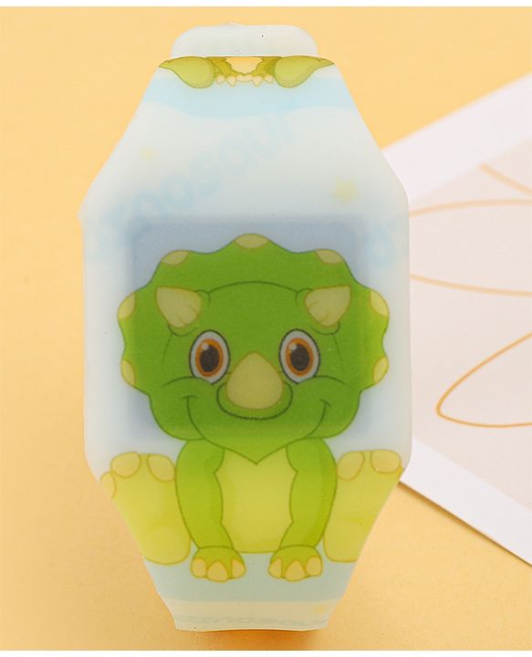 Babyhug Free Size Digital Watch with Dino Print - White & Green