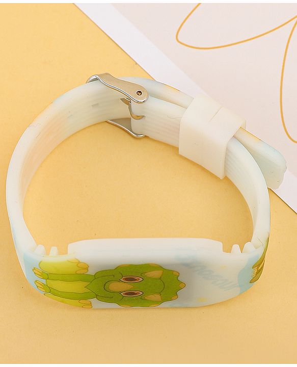 Babyhug Free Size Digital Watch with Dino Print - White & Green