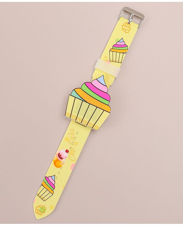 Babyhug Free Size Digital Watch with Cupcake Print - Yellow